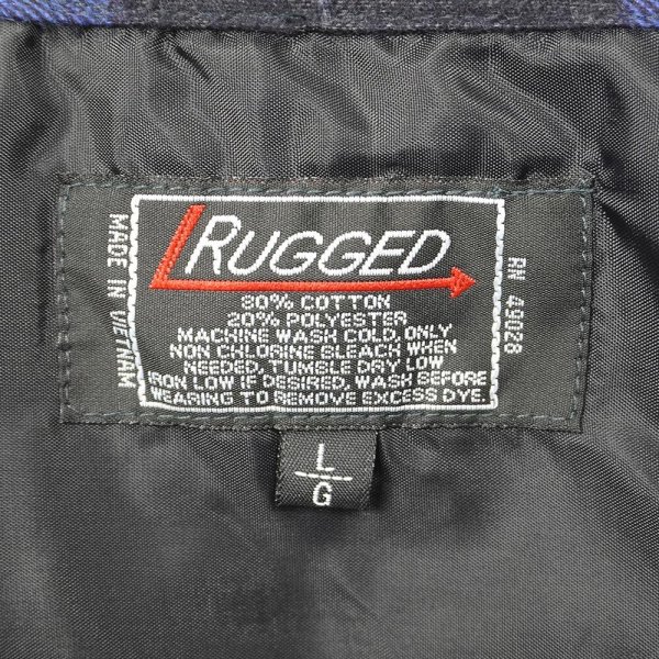 画像2: 80's RUGGED ブロックチェック柄 プリントネルシャツ "DEADSTOCK / BLUE×BLACK" (2)