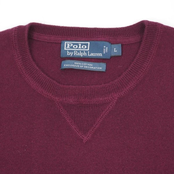 画像4: 00's Polo Ralph Lauren 前V コットンニット "BURGUNDY" (4)