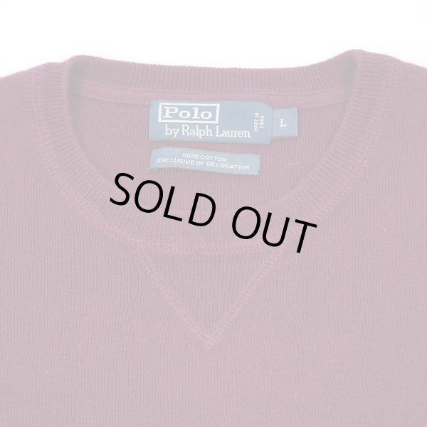 画像4: 00's Polo Ralph Lauren 前V コットンニット "BURGUNDY" (4)