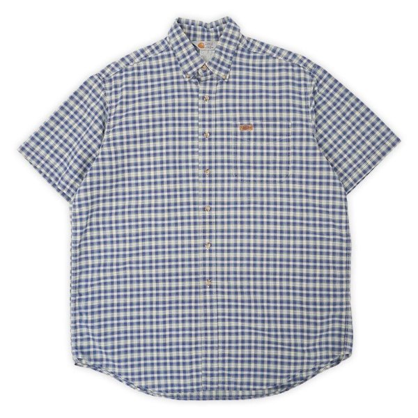 画像1: 90's Carhartt S/S ボタンダウンシャツ "MADE IN USA / Blue Omble Plaid" (1)