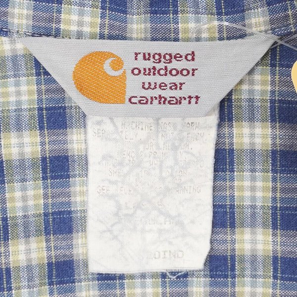 画像2: 90's Carhartt S/S ボタンダウンシャツ "MADE IN USA / Blue Omble Plaid" (2)