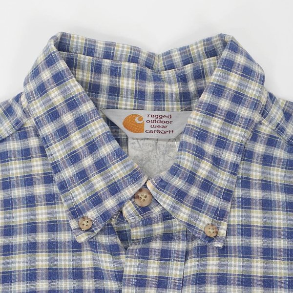 画像4: 90's Carhartt S/S ボタンダウンシャツ "MADE IN USA / Blue Omble Plaid" (4)