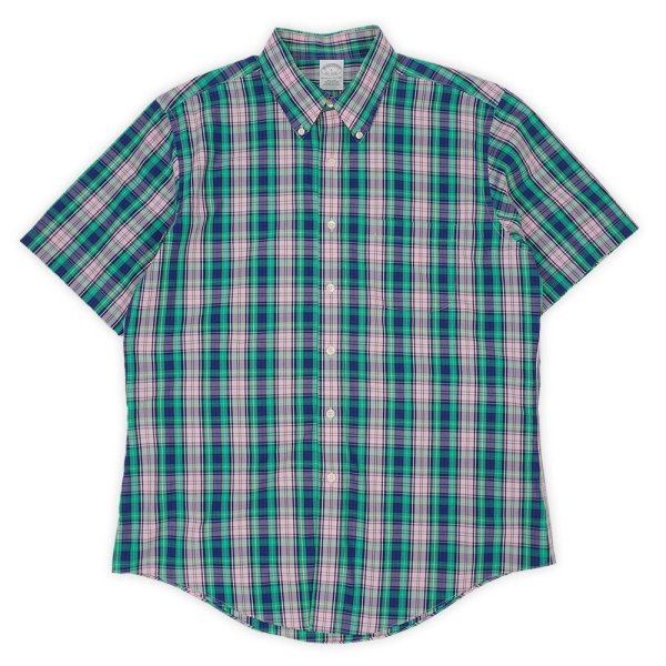 画像1: 00's Brooks Brothers S/S ボタンダウンシャツ "Green Plaid" (1)
