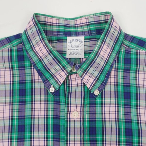 画像3: 00's Brooks Brothers S/S ボタンダウンシャツ "Green Plaid" (3)