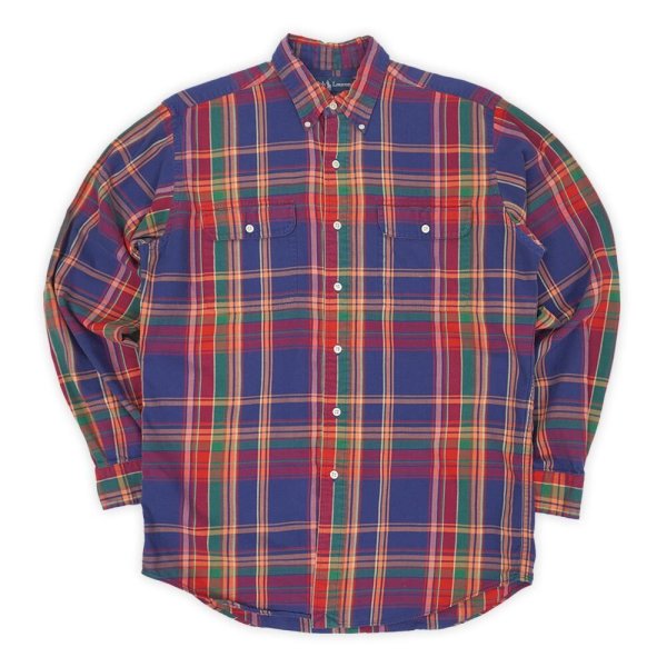 画像1: 90's Polo Ralph Lauren フランネル ボタンダウンシャツ "RL WORKSHIRT / Navy Plaid" (1)