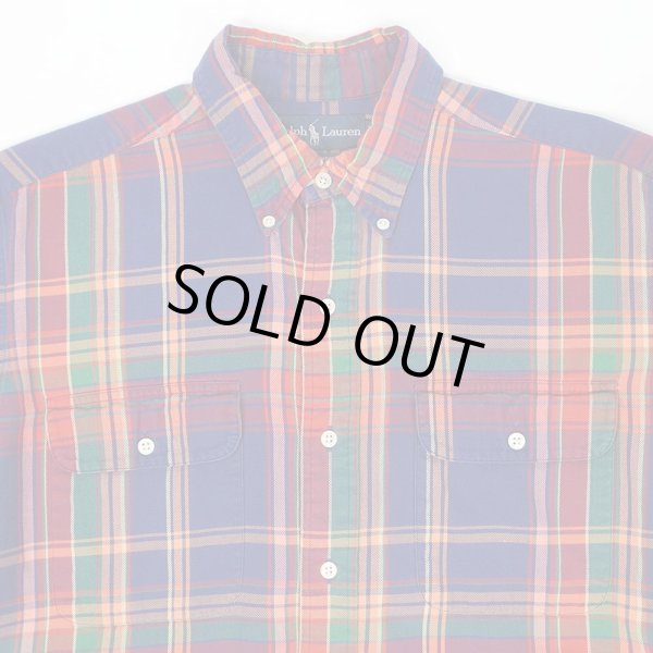 画像3: 90's Polo Ralph Lauren フランネル ボタンダウンシャツ "RL WORKSHIRT / Navy Plaid" (3)