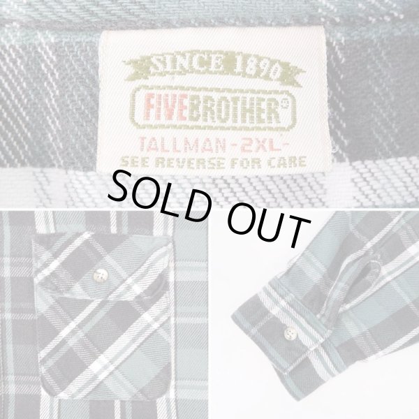 画像3: 90's FIVE BROTHER ヘビーネルシャツ "GREEN BASE / MADE IN USA / 2XL-TALL" (3)