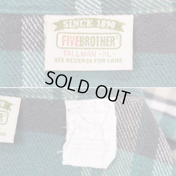 画像2: 90's FIVE BROTHER ヘビーネルシャツ "Green & Black Plaid / MADE IN USA" (2)