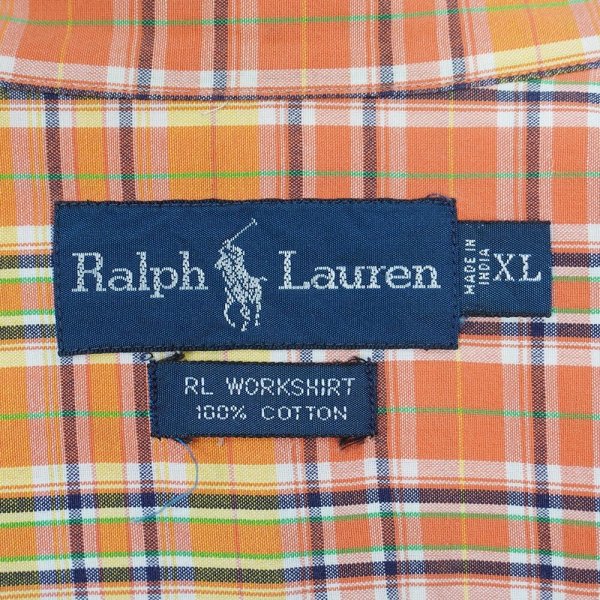 画像2: 90's Polo Ralph Lauren ボタンダウンシャツ "RL WORKSHIRT / Orange Plaid" (2)