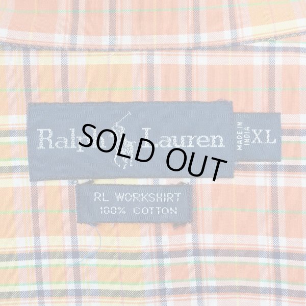 画像2: 90's Polo Ralph Lauren ボタンダウンシャツ "RL WORKSHIRT / Orange Plaid" (2)