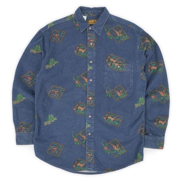 画像1: 80's Eddie Bauer 総柄 シャモアクロスワークシャツ "MADE IN USA" (1)