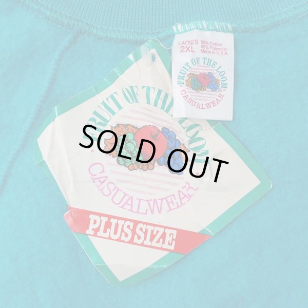 画像2: 90's Fruit of the loom ブランクスウェット "TURQUOISE BLUE / MADE IN USA / DEADSTOCK" (2)