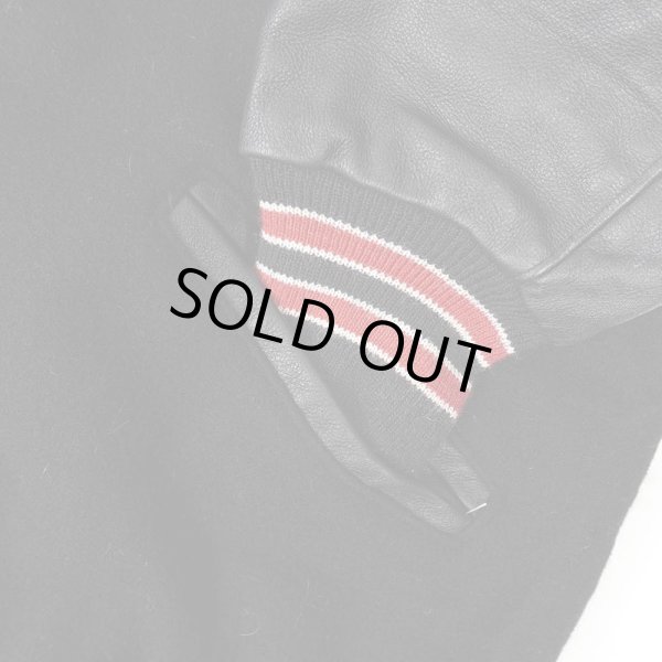 画像4: 90's DeLONG レザー切り替え ウールスタジャン "BLACK" (4)