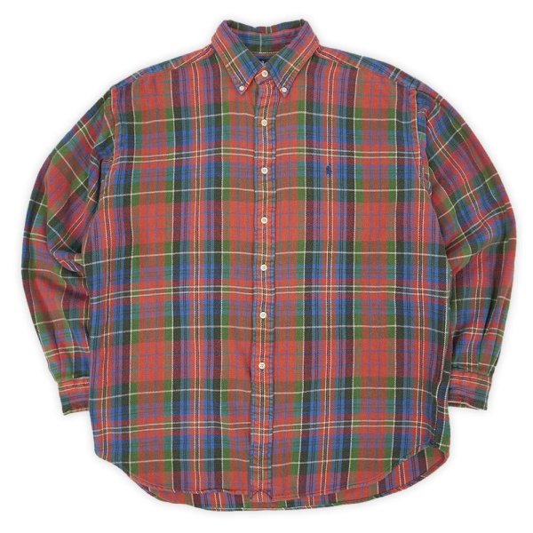 画像1: 90's Polo Ralph Lauren ヘビーネル ボタンダウンシャツ "BLAIRE / Orange Plaid" (1)
