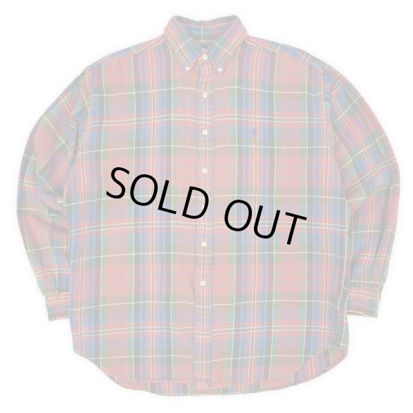 画像1: 90's Polo Ralph Lauren ヘビーネル ボタンダウンシャツ "BLAIRE / Orange Plaid" (1)