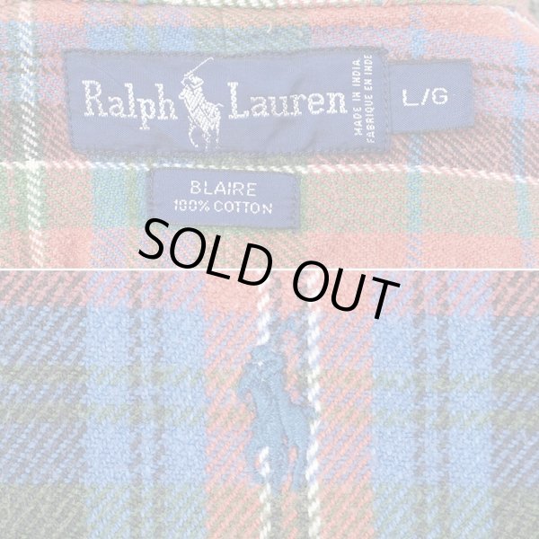 画像2: 90's Polo Ralph Lauren ヘビーネル ボタンダウンシャツ "BLAIRE / Orange Plaid" (2)