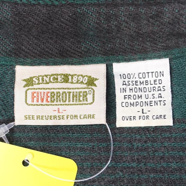画像2: Late 90's FIVE BROTHER ヘビーネルシャツ "Fade Black×Green Plaid / USA COMPONENTS" (2)
