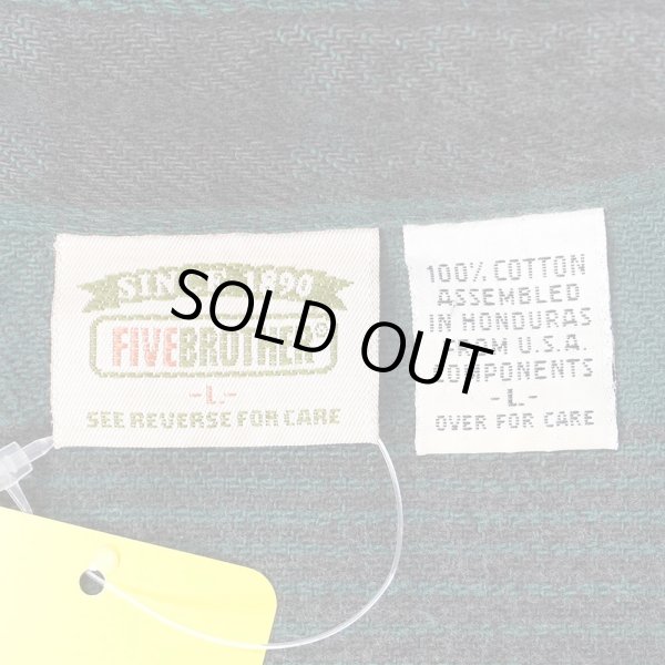 画像2: Late 90's FIVE BROTHER ヘビーネルシャツ "Fade Black×Green Plaid / USA COMPONENTS" (2)