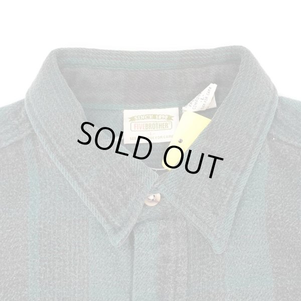 画像3: Late 90's FIVE BROTHER ヘビーネルシャツ "Fade Black×Green Plaid / USA COMPONENTS" (3)