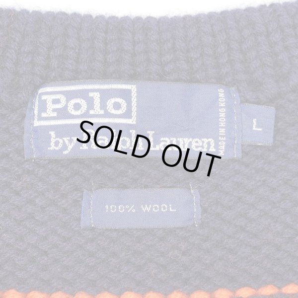 画像2: 90's Polo Ralph Lauren ワイドボーダー柄 ローゲージ ウールニット (2)