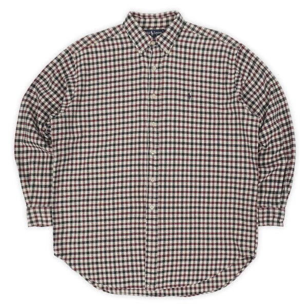画像1: 90's Polo Ralph Lauren ヘビーネル ボタンダウンシャツ "BLAIRE / Off White × Black Plaid" (1)