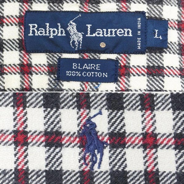 画像2: 90's Polo Ralph Lauren ヘビーネル ボタンダウンシャツ "BLAIRE / Off White × Black Plaid" (2)
