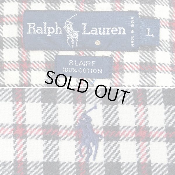 画像2: 90's Polo Ralph Lauren ヘビーネル ボタンダウンシャツ "BLAIRE / Off White × Black Plaid" (2)