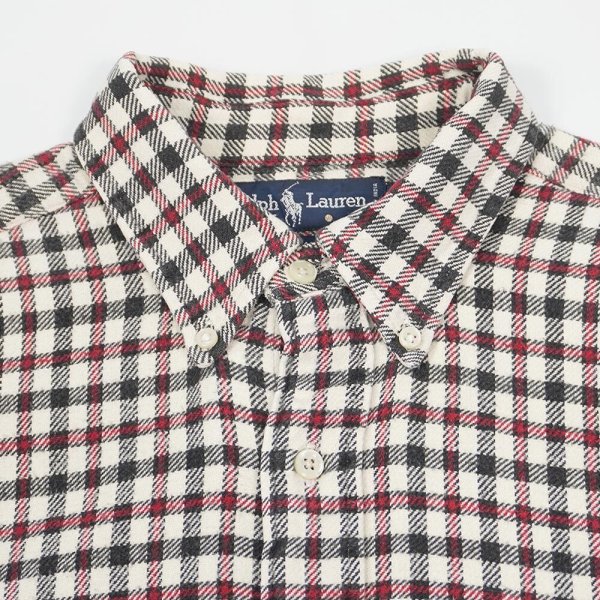 画像3: 90's Polo Ralph Lauren ヘビーネル ボタンダウンシャツ "BLAIRE / Off White × Black Plaid" (3)