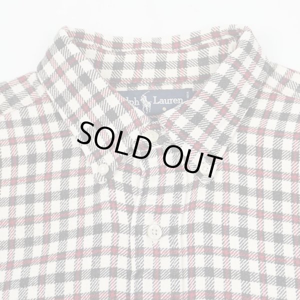 画像3: 90's Polo Ralph Lauren ヘビーネル ボタンダウンシャツ "BLAIRE / Off White × Black Plaid" (3)