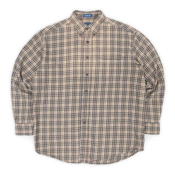 画像1: 90's TOWNCRAFT フランネル ボタンダウンシャツ "Beige Plaid" (1)