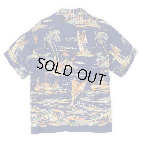 画像2: 50's VINTAGE S/S レーヨンハワイアンシャツ “NAVY” (2)