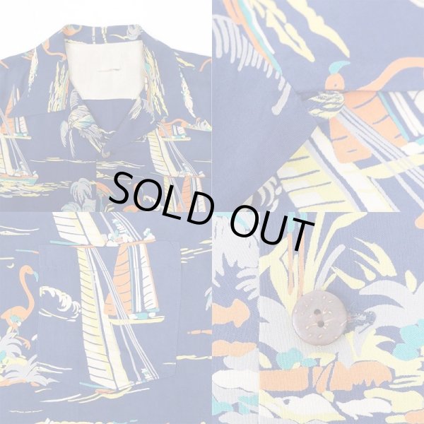 画像3: 50's VINTAGE S/S レーヨンハワイアンシャツ “NAVY” (3)