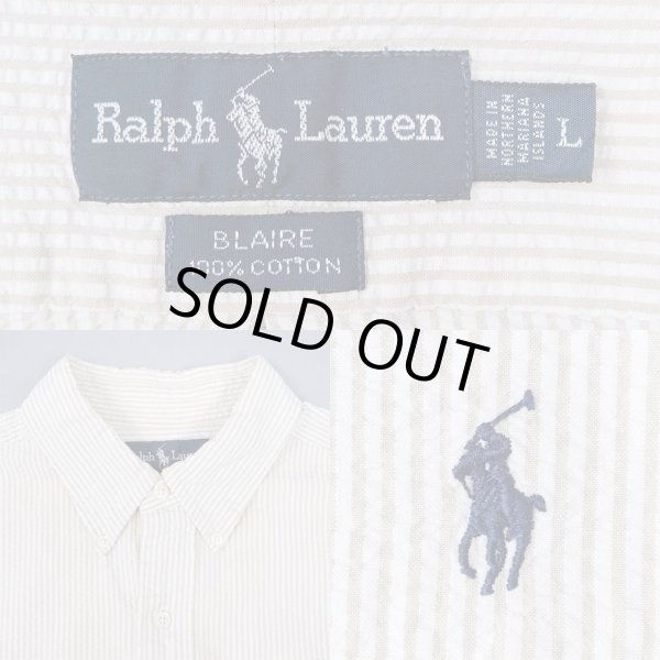 画像3: 90's Polo Ralph Lauren S/S ストライプ柄 ボタンダウンシャツ "Seersucker / BEIGH" (3)