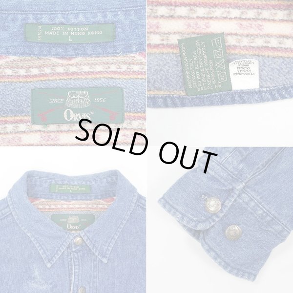 画像2: 90's ORVIS ネイティブ柄ライナー デニムワークシャツ (2)