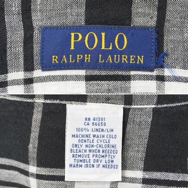 画像2: 00's Polo Ralph Lauren リネンシャツ "Black × White Plaid" (2)