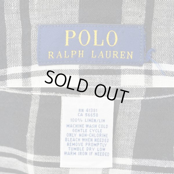 画像2: 00's Polo Ralph Lauren リネンシャツ "Black × White Plaid" (2)
