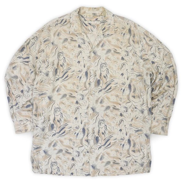 画像1: 90's PERRY ELLIS L/S 総柄 オープンカラーシャツ "LINEN×RAYON" (1)