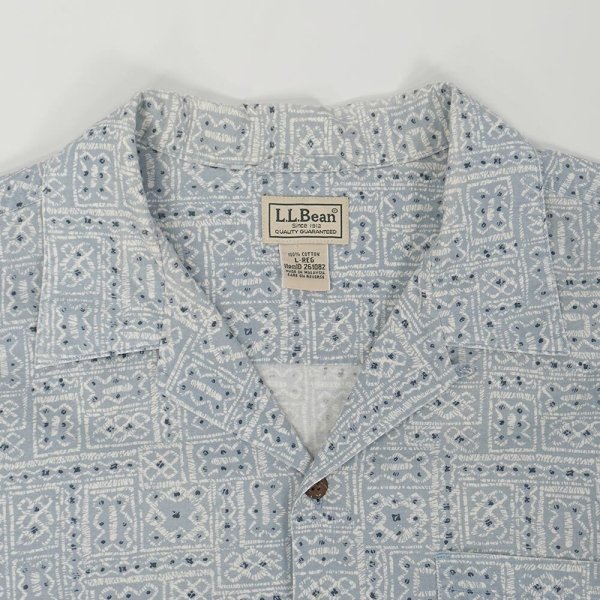 画像3: 00's L.L.Bean S/S 総柄 オープンカラーシャツ "LIGHT BLUE" (3)