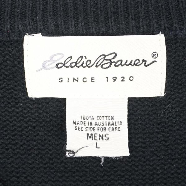 画像2: 90's Eddie Bauer Vネック コットンニットベスト "白タグ / BLACK" (2)