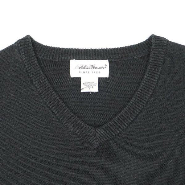 画像3: 90's Eddie Bauer Vネック コットンニットベスト "白タグ / BLACK" (3)