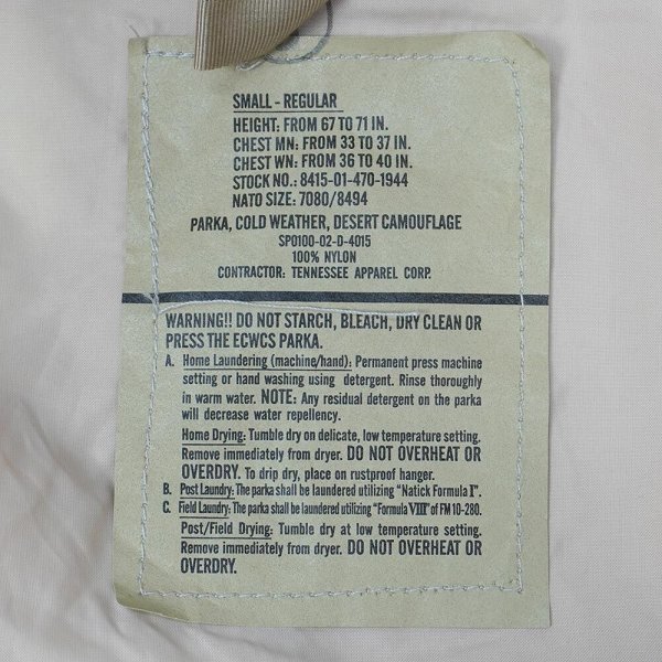 画像2: 00's US.Armed Forces 3C デザートカモ柄 GORE-TEX PARKA "DEADSTOCK / SMALL-REGULAR" (2)