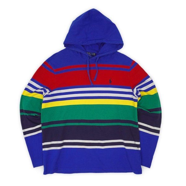 画像1: 00's Polo Ralph Lauren マルチボーダー柄 フーディーカットソー (1)