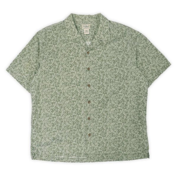 画像1: 00's L.L.Bean S/S 総柄 オープンカラーシャツ "OLIVE" (1)