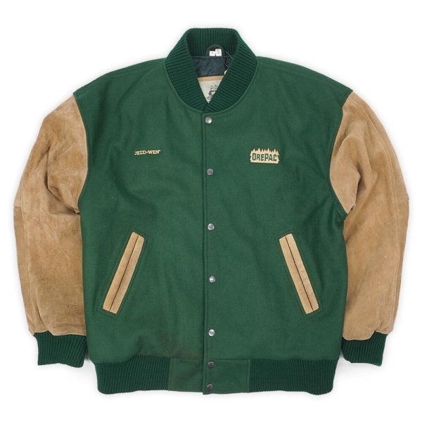 画像1: 00's BURK'S BAY スウェード切り替え ウールスタジャン "企業ロゴ刺繍" (1)