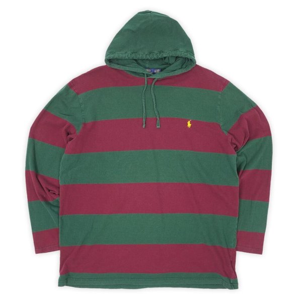 画像1: 00's Polo Ralph Lauren ワイドボーダー柄 フーディーカットソー (1)