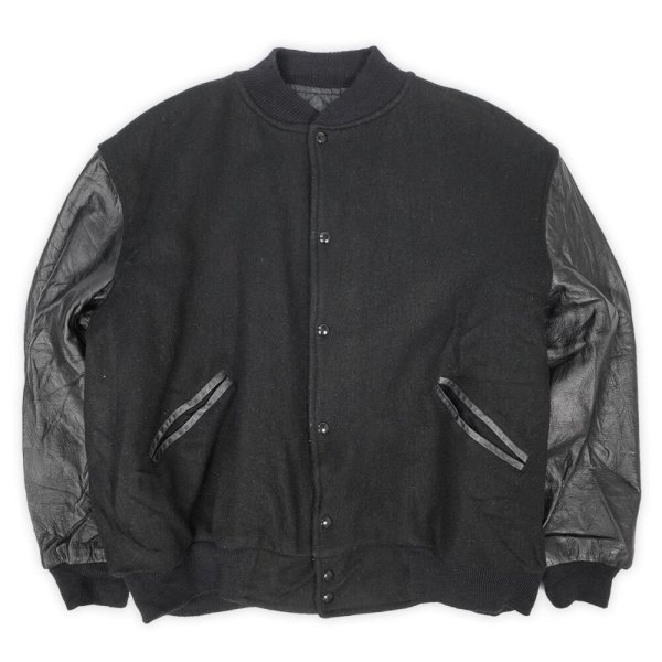 画像1: 90's BUTWIN レザー切り替え スタジャン "MADE IN USA / ALL BLACK" (1)