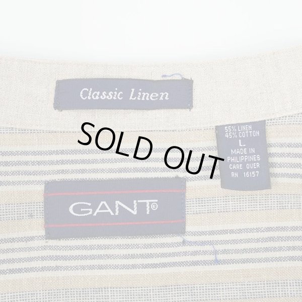 画像2: 90's GANT マルチストライプ柄 S/S バンドカラーシャツ "Linen×Cotton" (2)