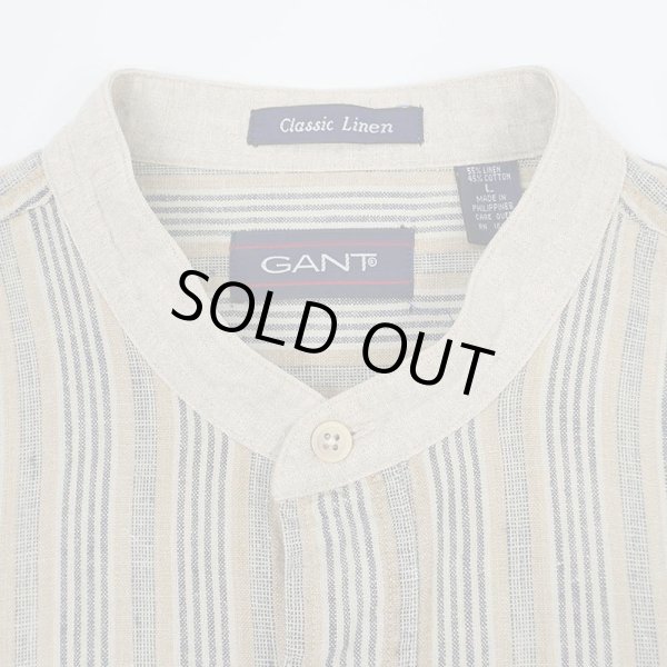 画像3: 90's GANT マルチストライプ柄 S/S バンドカラーシャツ "Linen×Cotton" (3)