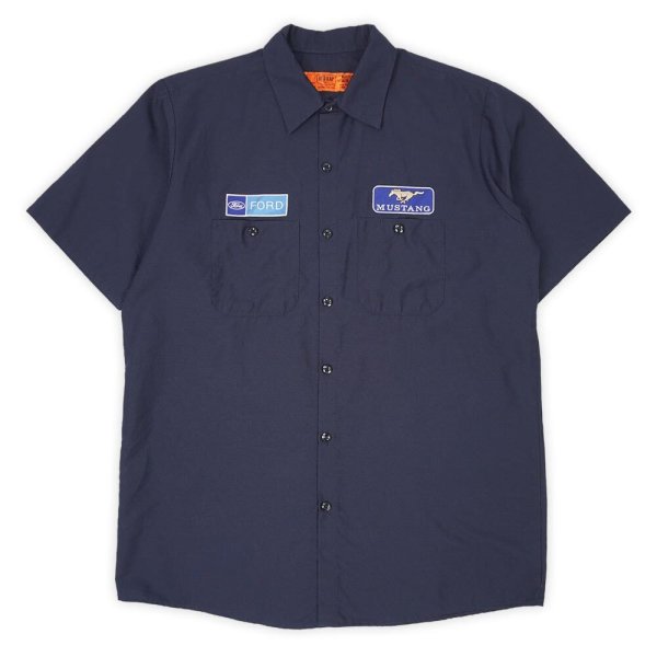 画像1: 00's RED KAP S/S ワークシャツ "Ford / MUSTANG Patch" (1)