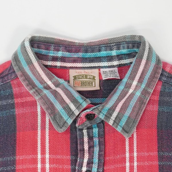 画像3: 90's FIVE BROTHER ヘビーネルシャツ “Red×Navy Plaid” (3)